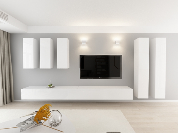 Living QUADRO 5 MDF Alb Lucios | Set Mobilier Modular Suspendat Premium Configurabil pentru un Living Modern Fără Mânere/Push to Open - Hulgo Mobili [5]