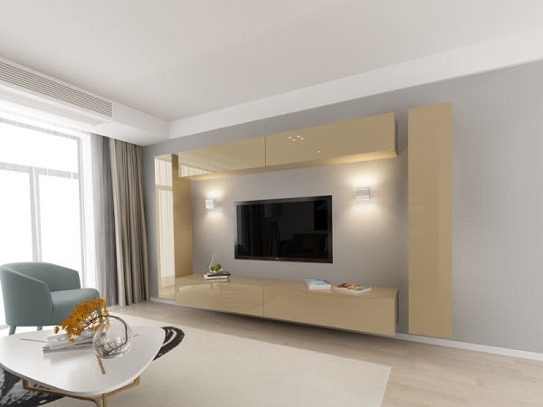 Living QUADRO 6 MDF Cappuccino Lucios | Set Mobilier Modular Suspendat Premium Configurabil pentru un Living Modern Fără Mânere/Push to Open - Hulgo Mobili [2]