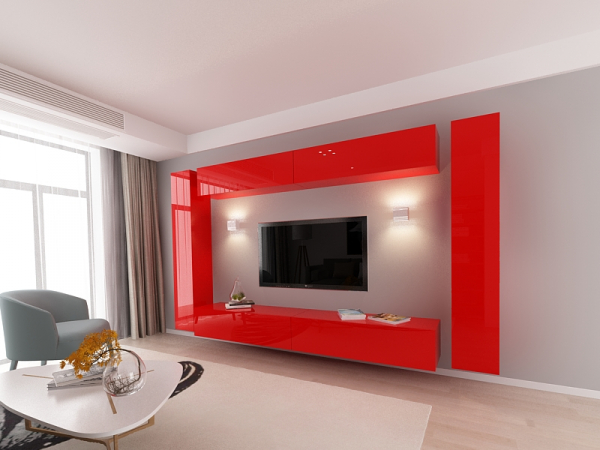 Living QUADRO 6 MDF Rosu Lucios | Set Mobilier Modular Suspendat Premium Configurabil pentru un Living Modern Fără Mânere/Push to Open - Hulgo Mobili [2]