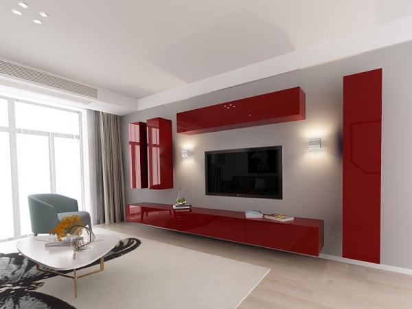 Living QUADRO 7 MDF Bordo Lucios | Set Mobilier Modular Suspendat Premium Configurabil pentru un Living Modern Fără Mânere/Push to Open - Hulgo Mobili [2]