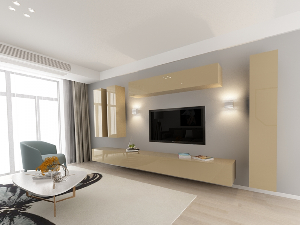 Living QUADRO 7 MDF Cappuccino Lucios | Set Mobilier Modular Suspendat Premium Configurabil pentru un Living Modern Fără Mânere/Push to Open - Hulgo Mobili [2]