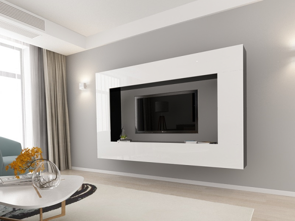 Living QUADRO 8 MDF Negru/Alb Lucios | Set Mobilier Modular Suspendat Premium Configurabil pentru un Living Modern Fără Mânere/Push to Open - Hulgo Mobili [3]