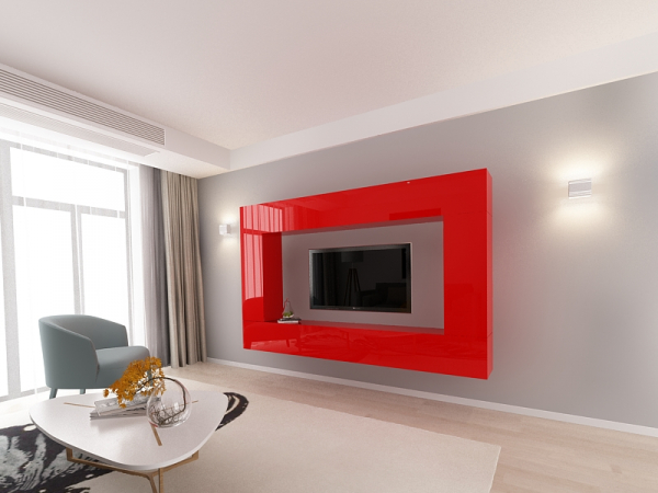 Living QUADRO 8 MDF Rosu Lucios | Set Mobilier Modular Suspendat Premium Configurabil pentru un Living Modern Fără Mânere/Push to Open - Hulgo Mobili [2]