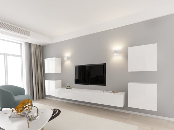 Living QUADRO 9 MDF Alb Lucios | Set Mobilier Modular Suspendat Premium Configurabil pentru un Living Modern Fără Mânere/Push to Open - Hulgo Mobili [3]