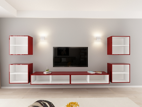 Living QUADRO 9 MDF Bordo Lucios | Set Mobilier Modular Suspendat Premium Configurabil pentru un Living Modern Fără Mânere/Push to Open - Hulgo Mobili [4]