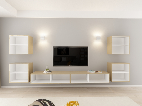 Living QUADRO 9 MDF Cappuccino Lucios | Set Mobilier Modular Suspendat Premium Configurabil pentru un Living Modern Fără Mânere/Push to Open - Hulgo Mobili [4]