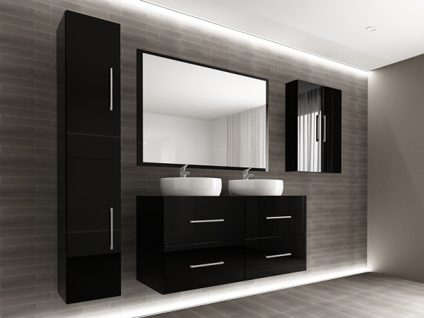 Set EOS 3 MDF Negru Lucios | Set Mobilă Modulară Suspendată pentru Baie | Mobilier Premium, Modern, Configurabil și Personalizabil - Hulgo Mobili [2]