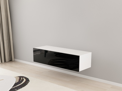 Comodă TV 120 MDF Alb/Negru Lucios - Quadro | Modul Mobilier Suspendat Premium Configurabil Fără Mânere/Push to Open - Hulgo Mobili [2]