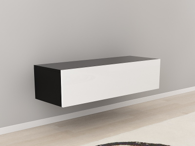 Corpuri QUADRO - Comodă TV 120 MDF Negru/Alb Lucios - Quadro | Modul Mobilier Suspendat Premium Configurabil Fără Mânere/Push to Open - Hulgo Mobili