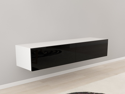 Comodă TV 160 MDF Alb/Negru Lucios - Quadro | Modul Mobilier Suspendat Premium Configurabil Fără Mânere/Push to Open - Hulgo Mobili [2]