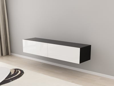 Corpuri QUADRO - Comodă TV 160 MDF Negru/Alb Lucios - Quadro | Modul Mobilier Suspendat Premium Configurabil Fără Mânere/Push to Open - Hulgo Mobili