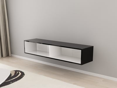 Comodă TV 160 MDF Negru/Alb Lucios - Quadro | Modul Mobilier Suspendat Premium Configurabil Fără Mânere/Push to Open - Hulgo Mobili [3]