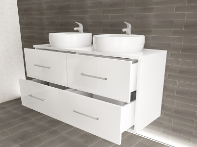 Corp Baie EOS Suspendat 2 Lavoare 4 Sertare MDF Alb Lucios 120x60x45 cm | Mobilier Baie Modern, Premium, Configurabil si Personalizabil - Hulgo Mobili [2]