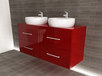 Corp Baie EOS Suspendat 2 Lavoare 4 Sertare MDF Bordo Lucios 120x60x45 cm | Mobilier Baie Modern, Premium, Configurabil si Personalizabil - Hulgo Mobili [1]