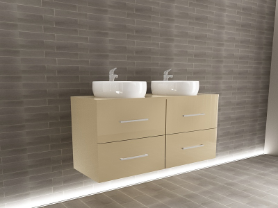 Colectia EOS - Corp Baie EOS Suspendat 2 Lavoare 4 Sertare MDF Cappuccino Lucios 120x60x45 cm | Mobilier Baie Modern, Premium, Configurabil si Personalizabil - Hulgo Mobili