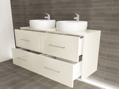 Corp Baie EOS Suspendat 2 Lavoare 4 Sertare MDF Crem Lucios 60x120x45 cm | Mobilier Baie Modern, Premium, Configurabil si Personalizabil - Hulgo Mobili [2]