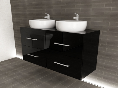 Corp Baie EOS Suspendat 2 Lavoare 4 Sertare MDF Negru Lucios 120x60x45 cm | Mobilier Baie Modern, Premium, Configurabil si Personalizabil - Hulgo Mobili [1]