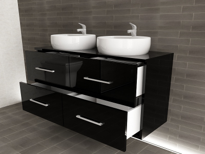 Corp Baie EOS Suspendat 2 Lavoare 4 Sertare MDF Negru Lucios 120x60x45 cm | Mobilier Baie Modern, Premium, Configurabil si Personalizabil - Hulgo Mobili [2]