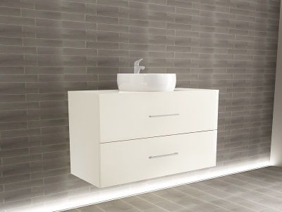 Colectia EOS - Corp Lavoar Baie EOS Suspendat 2 Sertare MDF Crem Lucios 60x100x45 cm | Mobilier Baie Modern, Premium, Configurabil si Personalizabil - Hulgo Mobili
