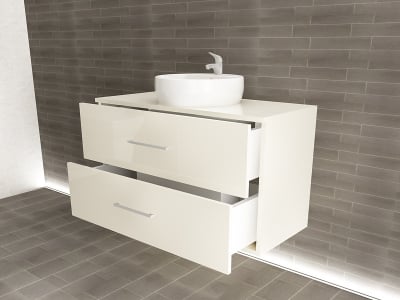 Corp Lavoar Baie EOS Suspendat 2 Sertare MDF Crem Lucios 60x100x45 cm | Mobilier Baie Modern, Premium, Configurabil si Personalizabil - Hulgo Mobili [2]