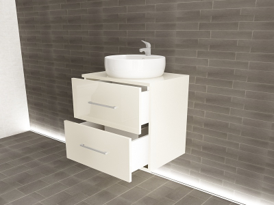 Corp Lavoar Baie EOS Suspendat 2 Sertare MDF Crem Lucios 60x60x45 cm | Mobilier Baie Modern, Premium, Configurabil si Personalizabil - Hulgo Mobili [1]