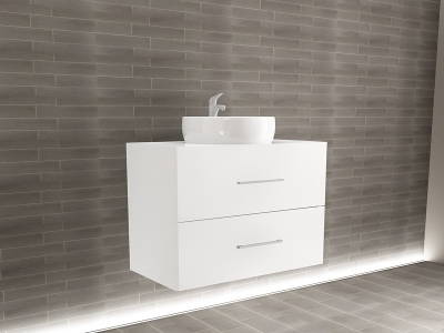 Colectia EOS - Corp Lavoar Baie EOS Suspendat 2 Sertare MDF Alb Lucios 80x60x45 cm | Mobilier Baie Modern, Premium, Configurabil si Personalizabil - Hulgo Mobili