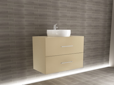 Colectia EOS - Corp Lavoar Baie EOS Suspendat 2 Sertare MDF Crappuccino Lucios 80x60x45 cm | Mobilier Baie Modern, Premium, Configurabil si Personalizabil - Hulgo Mobili