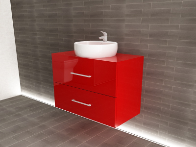 Corp Lavoar Baie EOS Suspendat 2 Sertare MDF Rosu Lucios 80x60x45 cm | Mobilier Baie Modern, Premium, Configurabil si Personalizabil - Hulgo Mobili [1]