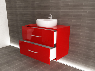 Corp Lavoar Baie EOS Suspendat 2 Sertare MDF Rosu Lucios 80x60x45 cm | Mobilier Baie Modern, Premium, Configurabil si Personalizabil - Hulgo Mobili [2]