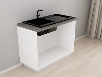 Corp Inferior 120 pentru Chiuvetă Blanca Alb Lucios - Modul Bucătărie Configurabil, Fără Mânere, Deschidere Prin Apăsare - Hulgo Mobili [1]