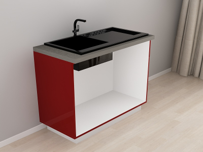 Corp Inferior 120 pentru Chiuvetă Blanca Bordo Lucios - Modul Bucătărie Configurabil, Fără Mânere, Deschidere Prin Apăsare - Hulgo Mobili [1]