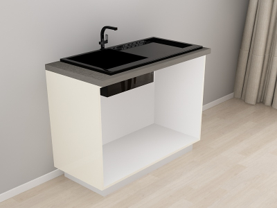 Corp Inferior 120 pentru Chiuvetă Blanca Crem Lucios - Modul Bucătărie Configurabil, Fără Mânere, Deschidere Prin Apăsare - Hulgo Mobili [1]