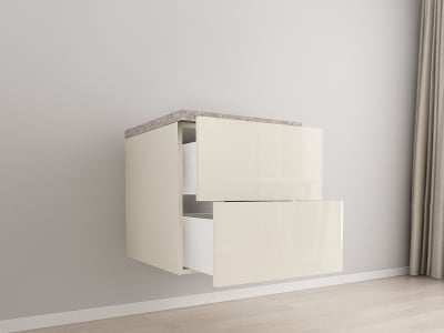 Corpuri Evora - Corp Inferior 60 cm Adâncime 57 cm cu 2 Sertare - Evora MDF Crem Lucios | Modul Bucătărie Suspendat Premium Configurabil - Hulgo Mobili