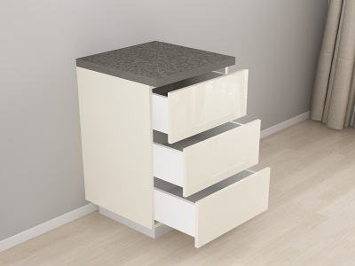 Corp Inferior 60 cu 3 Sertare Blanca Crem Lucios - Modul Bucătărie Configurabil, Fără Mânere, Deschidere Prin Apăsare - Hulgo Mobili [1]