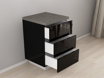 Corp Inferior 60 cu 3 Sertare Blanca Negru Lucios - Modul Bucătărie Configurabil, Fără Mânere, Deschidere Prin Apăsare - Hulgo Mobili [1]