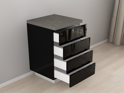 Corp Inferior 60 cu 4 Sertare Blanca Negru Lucios - Modul Bucătărie Configurabil, Fără Mânere, Deschidere Prin Apăsare - Hulgo Mobili [1]