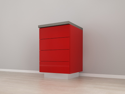 Bucatarie BLANCA - Corp Inferior 60 cu 4 Sertare Blanca Rosu Lucios - Modul Bucătărie Configurabil, Fără Mânere, Deschidere Prin Apăsare - Hulgo Mobili