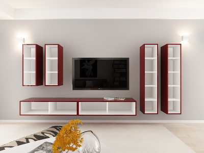 Living QUADRO 19 MDF Bordo Lucios | Set Mobilier Modular Suspendat Premium Configurabil pentru un Living Modern Fără Mânere/Push to Open - Hulgo Mobili [3]