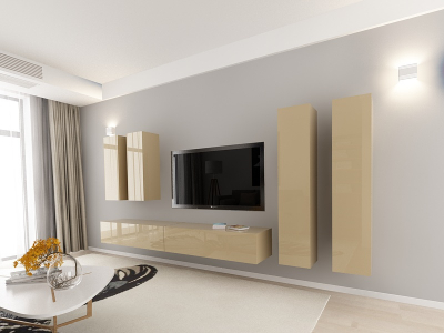 Living QUADRO 19 MDF Cappuccino Lucios | Set Mobilier Modular Suspendat Premium Configurabil pentru un Living Modern Fără Mânere/Push to Open - Hulgo Mobili [1]