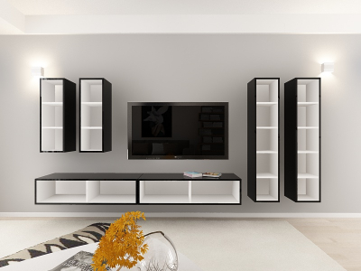 Living QUADRO 19 MDF Negru Lucios | Set Mobilier Modular Suspendat Premium Configurabil pentru un Living Modern Fără Mânere/Push to Open - Hulgo Mobili [2]