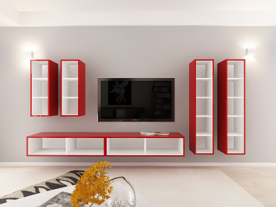 Living QUADRO 19 MDF Rosu Lucios | Set Mobilier Modular Suspendat Premium Configurabil pentru un Living Modern Fără Mânere/Push to Open - Hulgo Mobili [3]