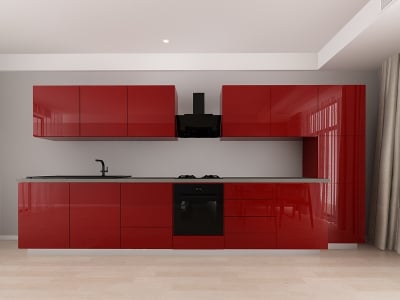 Bucatarie BLANCA - Blanca 3 MDF Bordo Lucios - Set Mobilă Bucătărie Modulară Modernă MDF 4.2m Premium Configurabilă deschidere prin apăsare Fără Mânere/Push to Open design personalizabil - Hulgo Mobili