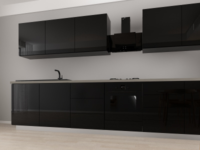 Blanca 3 MDF Negru Lucios - Set Mobilă Bucătărie Modulară Modernă MDF 4.2m Premium Configurabilă deschidere prin apăsare Fără Mânere/Push to Open design personalizabil - Hulgo Mobili [3]