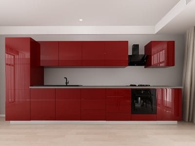 Blanca 4 MDF Bordo Lucios - Set Mobilă Bucătărie Modulară Modernă MDF 4.2m Premium Configurabilă deschidere prin apăsare Fără Mânere/Push to Open design personalizabil - Hulgo Mobili