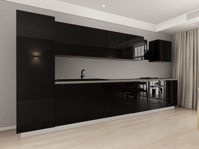 Blanca 4 MDF Negru Lucios - Set Mobilă Bucătărie Modulară Modernă MDF 4.2m Premium Configurabilă deschidere prin apăsare Fără Mânere/Push to Open design personalizabil - Hulgo Mobili [1]