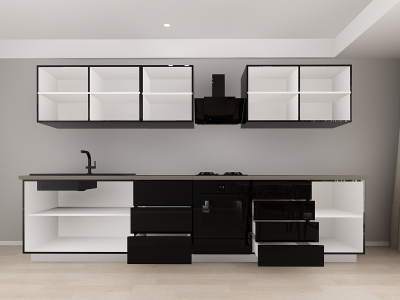 Blanca 5 MDF Negru Lucios - Set Mobilă Bucătărie Modulară Modernă MDF 3.6m Premium Configurabilă deschidere prin apăsare Fără Mânere/Push to Open design personalizabil - Hulgo Mobili [2]