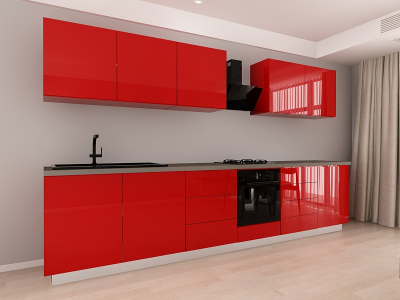 Blanca 5 MDF Rosu Lucios - Set Mobilă Bucătărie Modulară Modernă MDF 3.6m Premium Configurabilă deschidere prin apăsare Fără Mânere/Push to Open design personalizabil - Hulgo Mobili [1]