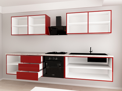 Evora 2 MDF Bordo Lucios - Set Mobilă Bucătărie Modulară Modernă MDF 3m Premium Configurabilă Deschidere Prin Apăsare Fără Mânere/Push to Open Design Integral Suspendat Personalizabil - Hulgo Mobili [4]