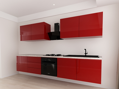 Evora 2 MDF Bordo Lucios - Set Mobilă Bucătărie Modulară Modernă MDF 3m Premium Configurabilă Deschidere Prin Apăsare Fără Mânere/Push to Open Design Integral Suspendat Personalizabil - Hulgo Mobili [7]