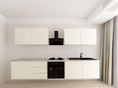 Evora 2 MDF Crem Lucios - Set Mobilă Bucătărie Modulară Modernă MDF 3m Premium Configurabilă Deschidere Prin Apăsare Fără Mânere/Push to Open Design Integral Suspendat Personalizabil - Hulgo Mobili [5]